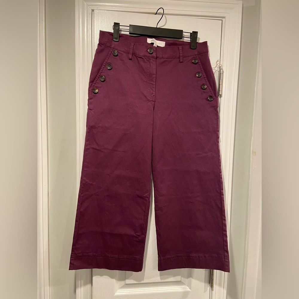 NWT Fever Size 8 Plum Purple Sailor Button Wide Leg Stretch Chino Cropped Pants
